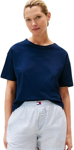 Image of Tommy Hilfiger Women’s Short Sleeve Round Neck Logo T-Shirt, Blue (Dark Night Navy), XL