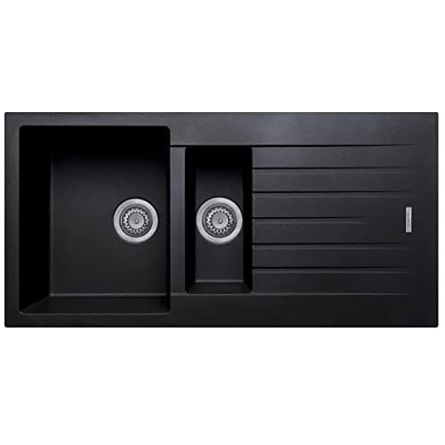 Image of Liquida LG150BL 1.5 Bowl Granite Reversible Inset Black Kitchen Sink with Waste