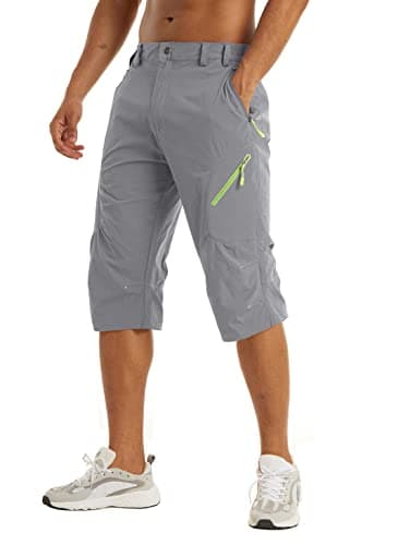Image of KEFITEVD Quick Dry Three Quarters Walking Shorts for Men 3/4 Breathable Cycling Cargo Shorts with Pockets Light Grey, 36