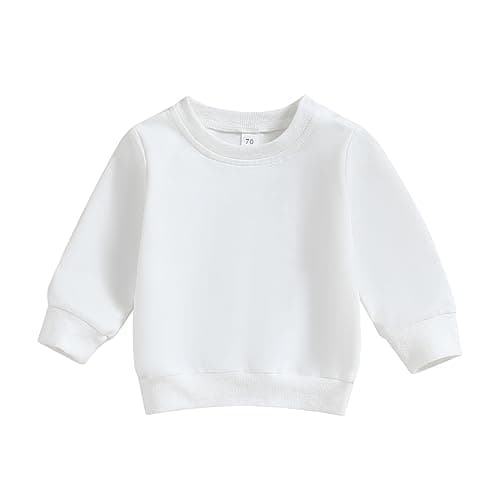 Image of L&ieserram Baby Boys Basic Pullover Sweatshirts Solid Long Sleeve Top Toddler Causal Spring Fall Clothes (White, 6-12 Months)