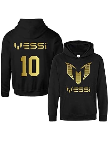 Image of Inspired Messi #10 GOAT Kids Hoodie - Soccer Jersey Inspired Soccer Boys Pullover Hooded Top | Perfect Football Gift Black