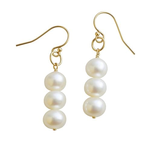 Image of Cultured Freshwater Pearl 14kt Gold Filled Drop Dangle Earrings - Handmade Jewellery Gift Ideas for Women and Ladies (white)
