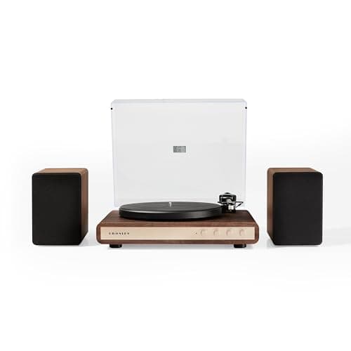 Image of Crosley C65 Record Player with Speakers - Bluetooth Turntable with 50W Bookshelf Speakers, Easy Set Up Vinyl Player with Dust Cover, Record Player Shelf System, Audio-Technica Cartridge, Walnut