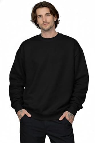Image of Graphic Impact Oversized Crewneck Unisex Sweatshirt - Heavyweight Cozy Cotton Blend Streetwear Pullover Hoodless Jumper - Baggy Fit Long Sleeve Drop Shoulder Casual Lounge Everyday Essential Black