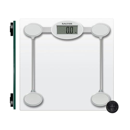 Image of Salter 9018S SV3R Digital Bathroom Scale – Electronic Body Weight Scale, Fitness Scale with 180 KG Capacity, Easy to Read LCD Display, Tap to Start, Large Toughened Glass Platform, Batteries Included
