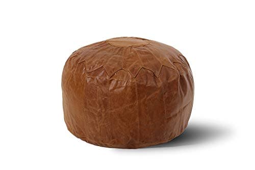 Image of Woodland Leather Tan Morrocon Style Pouffe 17.5" Diam, Genuine Leather Designer Bean Bag Chair (Stuffed-1Piece, Tan)