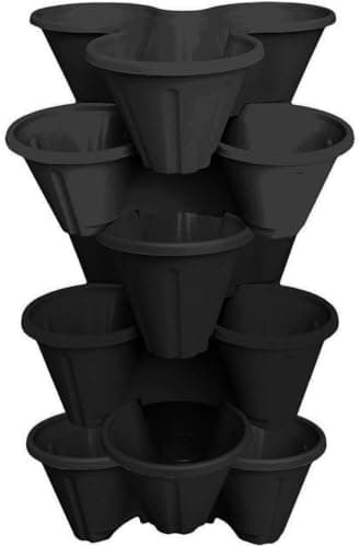 Image of Easy Shopping® 6 x Stackable Vertical Garden Planter Pots Black, Trio Stacking Section 3 Pots Space-Saving Design for Herbs, Flowers, Strawberries Indoor and outdoor use