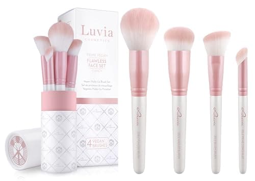 Image of Luvia Make-Up Brush Set, Flawless Face Brush Set, Face Brush Set, 4 Vegan Cosmetic Brushes, Makeup Brush Pearl/Candy