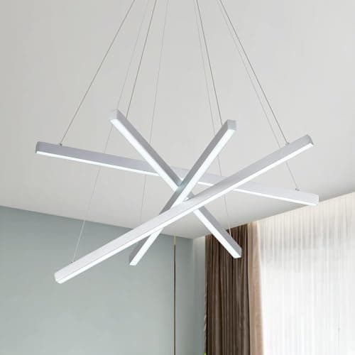 Image of SUNMOO Modern 4-Light Dimmable LED Linear Chandelier Pendant Light, 6000K Cool White Adjustable Hanging Lighting Fixture for Kitchen Island, Dining Room, Office, Silver Metal Commercial Home Lighting