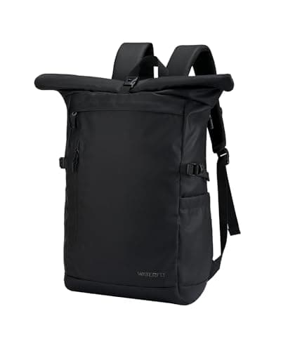 Image of Waterfly Roll Top Backpack Rucksack: 30L Bagpack Water Resistant Daypack for Men Women Rolltop Laptop Daysack with Multiple Compartments for School Commuting Travel, Black