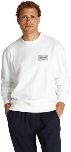 Image of Tommy Hilfiger Men’s Monotype Label Round Neck Sweatshirt, White (White), S