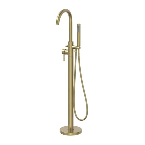 Image of Architeckt® Avellino Bathroom Freestanding Bath Shower Mixer Tap Handset Hose Attachment Round Single Lever Handle for Bathtub Modern, Brushed Brass