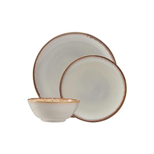 Image of Mason Cash Reactive Cream Stoneware Dinner Set | 12-Piece Tableware Collection with Reactive Glaze Finish | Includes 4 Dinner Plates, 4 Side Plates & 4 Bowls | Dishwasher & Microwave Safe