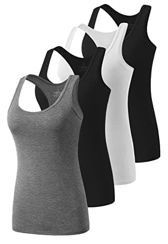 Image of Ymmchy Workout Tanks for Women Racerback Tank Tops Gym Vests Top 4-Pack Black/White/Black/Dark Gray S