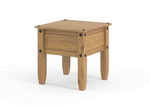Image of Corona Wooden Lamp Table, Waxed Pine Finish with Metal Hardware