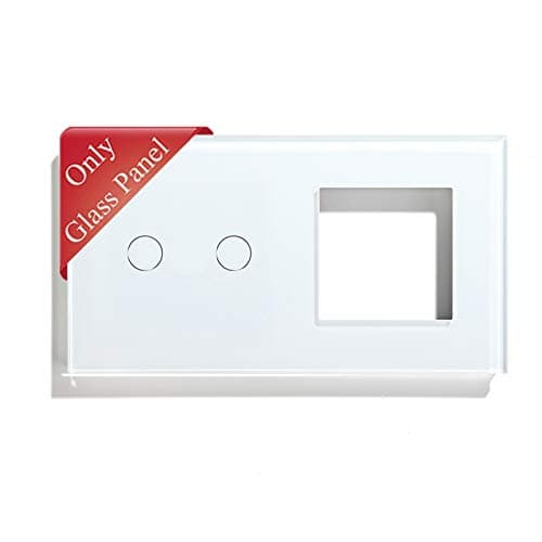 Image of BSEED Glass Frame for Light Switch and Socket,Crystal Glass Panel for Wall Light Switch and Socket 2 Gang White 157mm