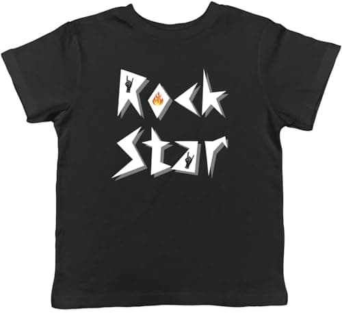 Image of Shopagift Rock Star Kids T-Shirt Drums Guitar Rock n Roll Heavy Metal Childrens Tee Boys Girls Black