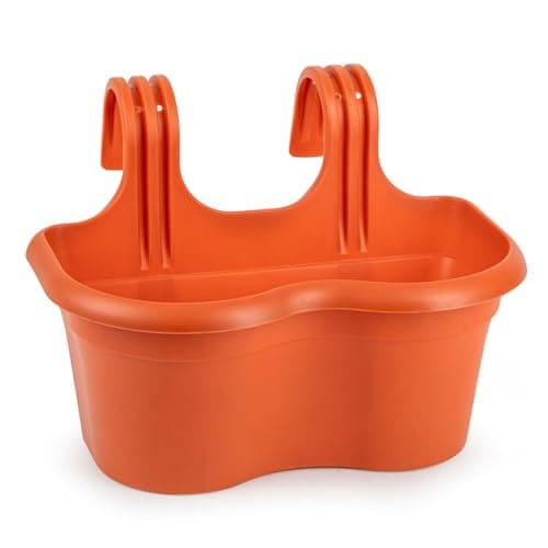 Image of Muddy Hands Large Plastic Hanging Planter Outdoor Garden Fence Balcony Rail Railing Flower Herb Plant Pot (Made from 100% Recycled Plastic) (Terracotta)