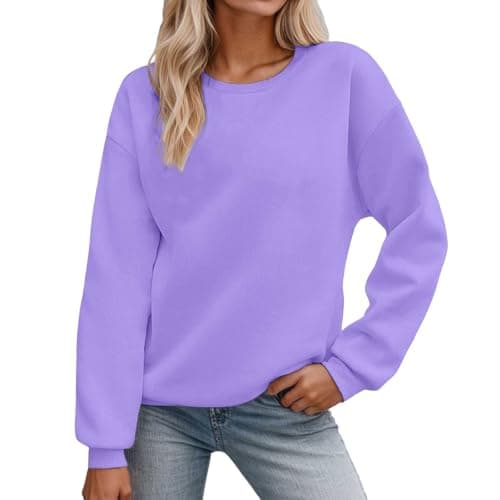 Image of Generisch Women's Autumn Winter O Neck Plain Pullover Sweatshirt, purple, S