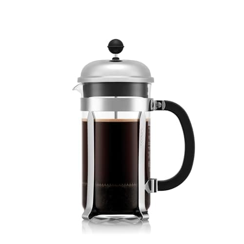 Image of Bodum French Press Chambord - 1L / 8 Cup Silver Coffee Maker - Heat-Resistant & Stainless Steel Filter - BPA-Free Dishwasher Safe Cafetiere - Made in Portugal