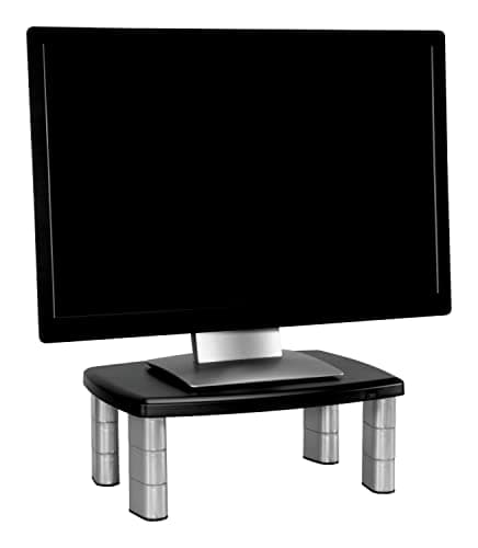 Image of 3M Adjustable Monitor Stand Riser, Three Leg Segments Simply Adjust Height, Sturdy Platform Holds Up to 80 lbs for Monitors, Laptops, and Printers, Space for Storage Underneath, Silver/Black (MS80B)