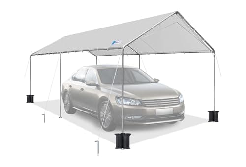 Image of 10x20 ft Heavy Duty Car Canopy Galvanized Frame Carport Outdoor Party Tent Boat Shelter with Reinforced Structure, No Sidewall - Light Grey