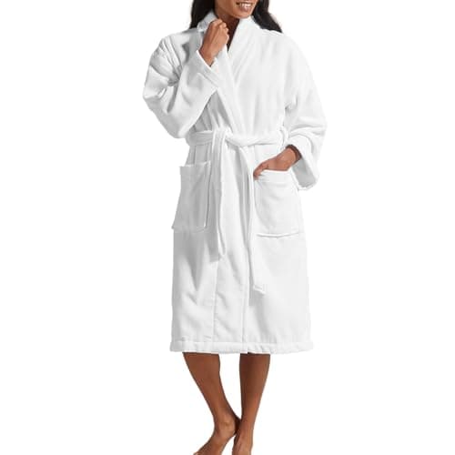 Image of Christy Supreme Velour Bath Robe | Luxuriously Soft Dressing Gown | 400GSM Heavyweight Womens Bathrobe | Sustainably Manufactured 100% Cotton | Size Medium | White Colour