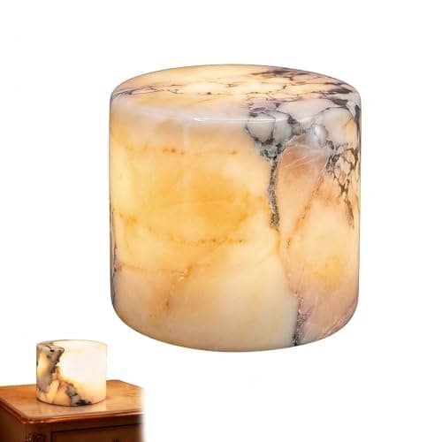 Image of Marble Lamp Night Light Touch Bedside Table Lamp, Marble Premium Table Lamps Tap the Night Light with 4-Color Adjustable Lights for Bedroom Office, Crafted from Natural Stone(Creamy Yellow)