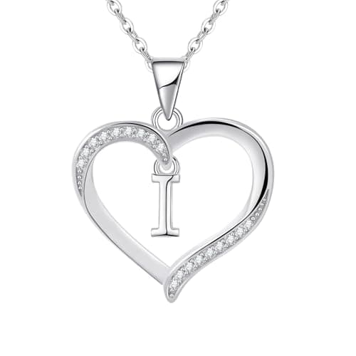 Image of Cosie Lily Silver Necklaces for Women Heart Initial Necklace Sterling Silver Necklace Letter Necklace I Name Pendant Jewellery for Women,Initial Necklaces for Girls Gifts for Girls Birthday Presents