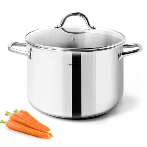 Image of HOMICHEF Nickel Free Stainless Steel Stock Pot with Glass Lid 3.8L / 4 Quart, 20.5cm Diameter - Heavy-Duty Soup Pot for Cooking, Pasta, Stews, Boiling - Mirror Polished Induction Pot