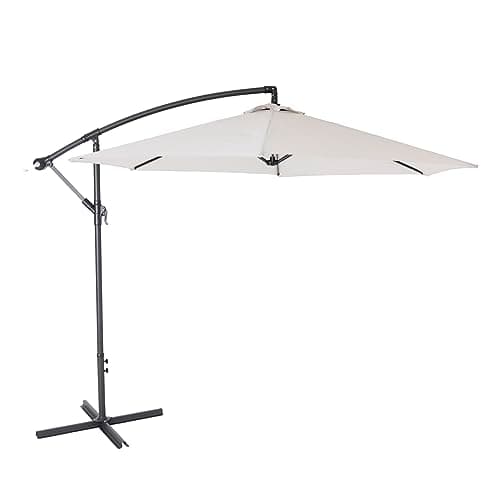 Image of CHARLES BENTLEY Outdoor, Garden, Patio 3m Hanging Banana Cantilever Garden Umbrella, 12kg, Water Resistant, Sunshade, Free Standing, Crank Winding System, Powder Coated Steel, Light Grey (340x320cm)