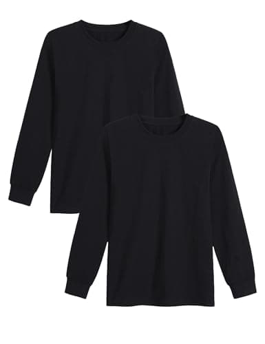 Image of Witwot 2 Pack Boys Long Sleeve T-Shirt Cotton Kids Crewneck Tshirt Casual Unisex School Top Tee for Children 7-8 Years, Black, Tag 130