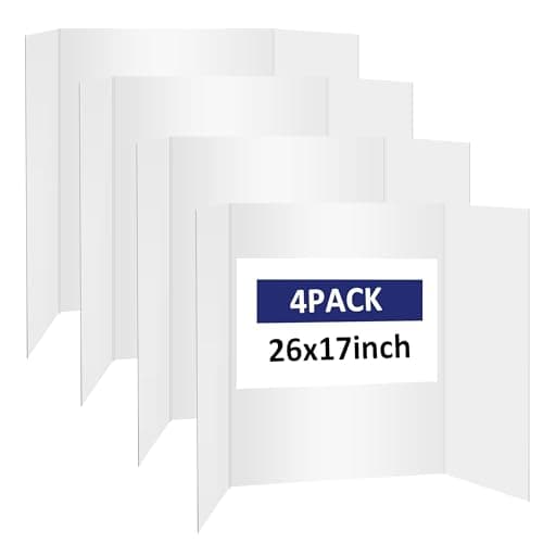 Image of 4Pcs Tri-Fold Presentation Boards 26x17in, Display Boards, Double Side Poster Board Lightweight for Displaying Table Top Projects and Presentations School Projects Home Creativity (White)
