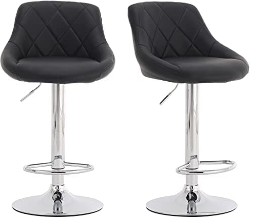 Image of Millhouse Set of 2 Modern Bar Stools, Adjustable Swivel Gas Lift, Leatherette Exterior, Chrome Footrest & Base for Kitchen, Breakfast Bar, Counter, DM931-Black