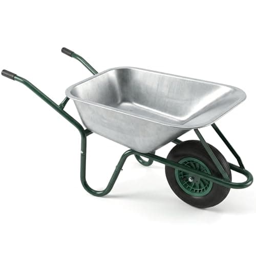 Image of 85L Wheelbarrow Home Garden, Heavy Duty Cart Galvanised Wheel Barrow with Pneumatic Tyre 150KG Load-Bear, Strong Large Transport Trolley Handcart, Suitable for Garden Work