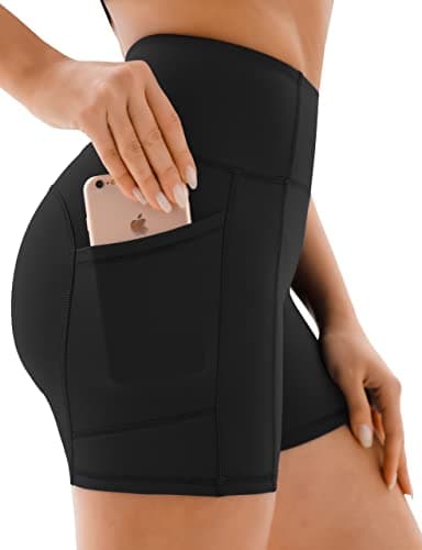 Image of JOYSPELS Gym Shorts for Women with Pockets, High Waist Womens Shorts for Cycling Activewear Running Yoga Workout Sport Exercise Black XS