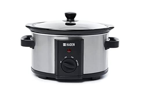 Image of Haden Slow Cooker - 3.5 litres Removable Ceramic Pot with Glass Lid - 3 Temperature Settings, Stainless Steel Wrap Housing, Perfect for 2-4 People.