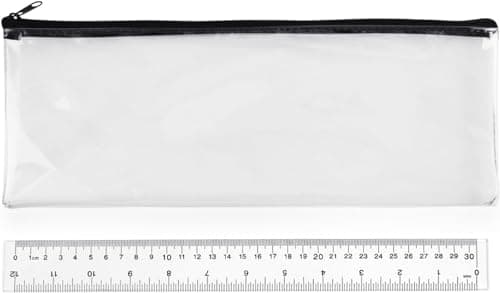 Image of Surcotto 32cm Clear Pencil Case for Exams, 30 cm Ruler Included, Large Long Transparent See Through Pencil Case for GCSEs, 1 Pcs, 32cm Clear-Black