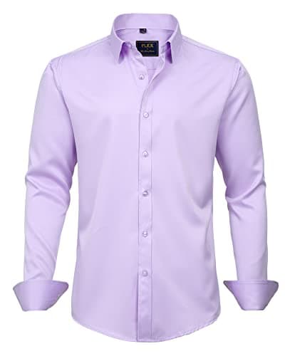 Image of J.VER Shirts for Men Fashion Long Sleeve Dress Non Iron Stretch Business Casual Formal Work Button Down Shirt Lavender Purple M