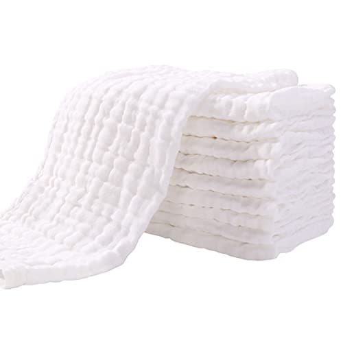 Image of Yoofoss Muslin Cloths for Baby 10 Pack Baby Muslin Squares Super Soft and Absorbent Muslin Face Clothss 100% Cotton 35x50cm White