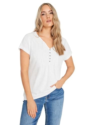 Image of Long Tall Sally - LTS Tall Ivory Cotton Henley T-Shirt - Women's