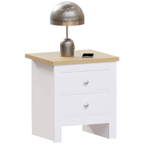 Image of Vida Designs Arlington 2 Drawer Bedside Cabinet Chest of Drawers Table Storage Bedroom (White)