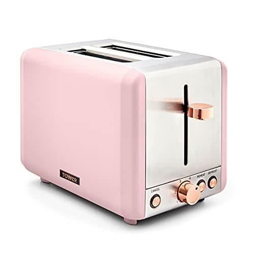 Image of Tower T20036PNK Cavaletto 2-Slice Toaster with Defrost/Reheat, Stainless Steel, 850 W, Marshmallow Pink and Rose Gold