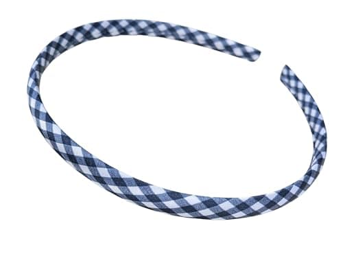 Image of Girls 1cm Navy Blue Gingham Checked Plastic Hair Band School Headband No Teeth by Glitz4Girlz