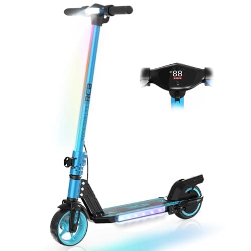 Image of RCB R12 Electric Scooter for Kids age 6-12, Up to 9.3 mph & 6.2 Miles, 6.5" Foldable Electric Scooter, LED Display,LED Rainbow Light,Two Types of Braking,Gift for Kids