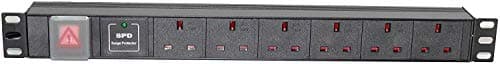 Image of IONZ 6-Way Horizontal 13A Switched 19-Inch PDU Standardised Power Distribution Unit Surge Protected (with 1 x front LED)