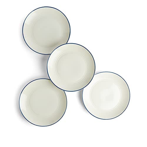 Image of Royal Doulton Plates, Stoneware, Designed to Mix & Match, Gordon Ramsay Maze Plates 28cm/11in, Denim Line, Set of 4, Shop By Colour, Blue,white