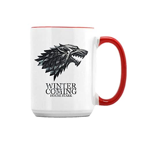 Image of Giftme Winter is Coming Stark Wolf, Birthday, Christmas, Secret Santa Coffee Tea Mug Unique 15oz Ceramic Mug. (Red Inside)