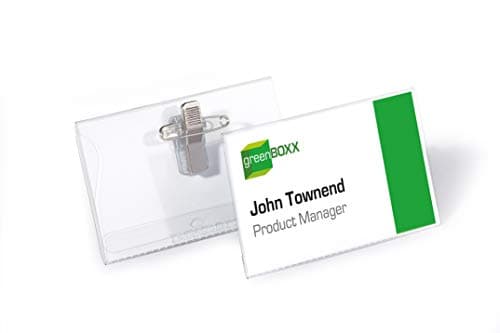 Image of Durable Name Badge 54 x 90 mm with Combi Clip Transparent | Pack of 50 Badges | Includes Blank Insert Cards | Ideal for Events and Visitor Management