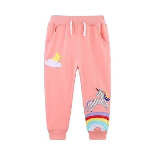 Image of TCWWBB Girls Sweatpants Kids Sports Drawstring Pants Toddler Unicorn Horns Casual Trousers with Pockets Children Elastic Waist Jogging Bottoms Age 1-2 Years